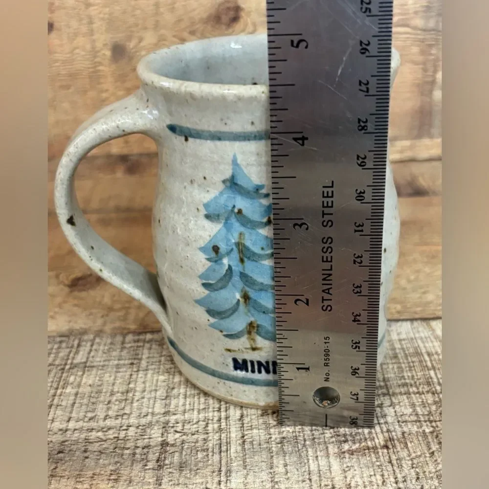 Minnesota Souvenir Coffee Mug Signed JB Hand Thrown Pottery Stoneware Gray